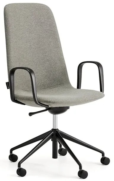 Stolička LANGLEY, stredný sedák, s kolieskami a podrúčkami, čierna/zelenošedá