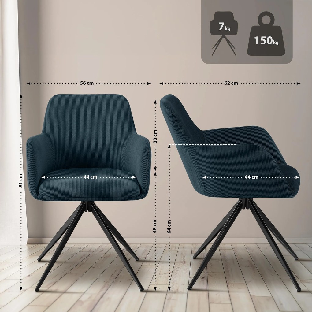 Jedálenská stolička Olema látka cord - modrá