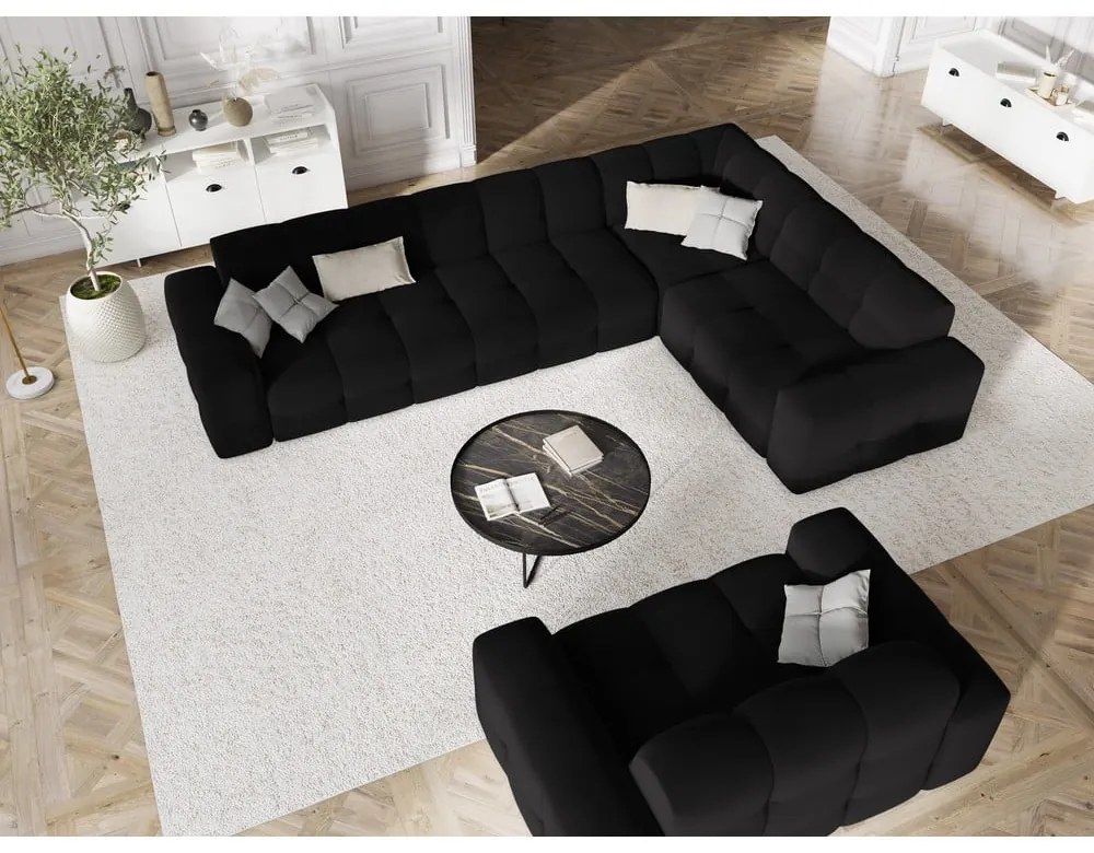 Čierna zamatová rohová pohovka (pravý roh) Kendal - Micadoni Home