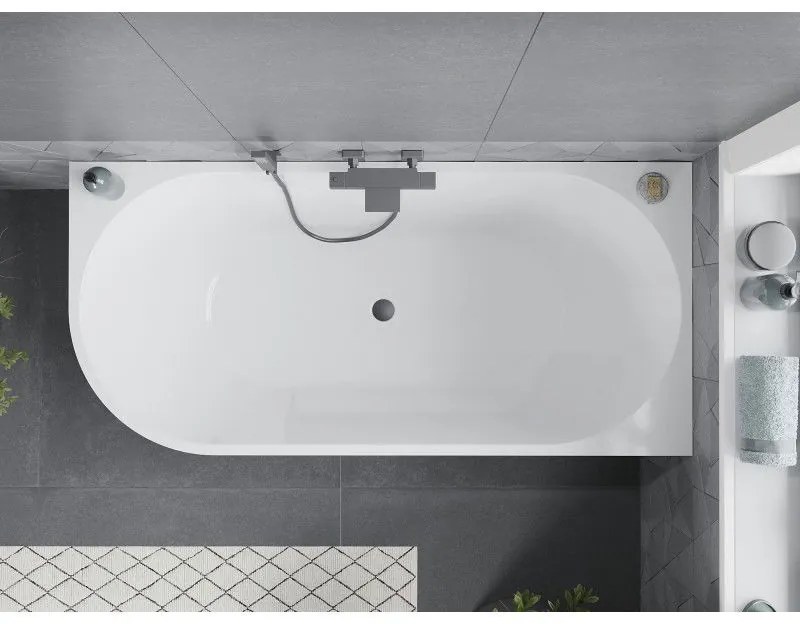 Mexen Mia, voľne stojaca rohová vaňa, pravá, 150 x 75 cm, biela-čierna, brúsený grafit prepad, 52691507575P-95