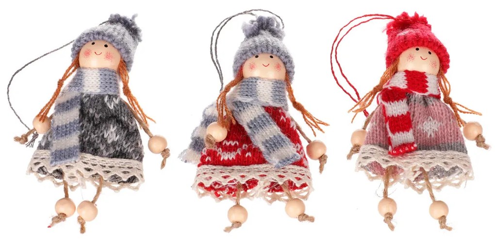 Súprava vianočná dekorácia Dievča závesné 3ks, v. 15 cm