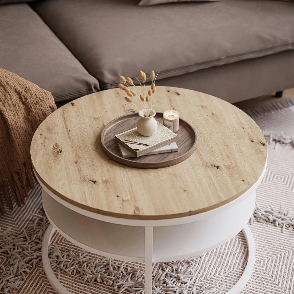 Konferenčný stolík CIRA s policou biela + remeselný dub