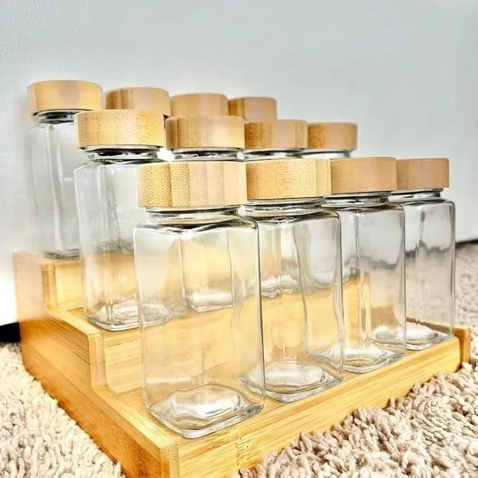 Sada 12ks koreničiek hranatých s bambusovým viečkom DECOR 120 ml