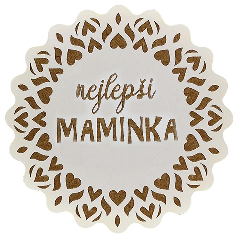 AMADEA Drevený podtácok okrúhly text "najlepšia mamička", priemer 10,5 cm, český výrobok