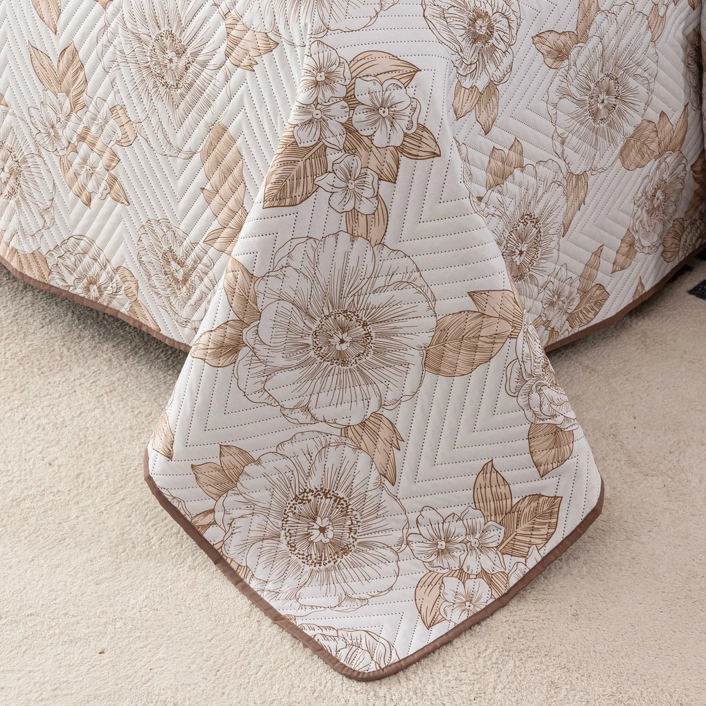 Prehoz na posteľ PETALIS krémový / hnedý Rozmer: 220 x 240 cm
