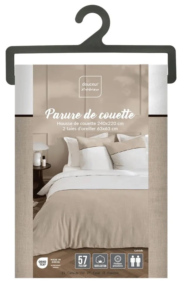 Biele/béžové bavlnené obliečky na dvojlôžko/predĺžené 240x220 cm Gabrielle – douceur d'intérieur