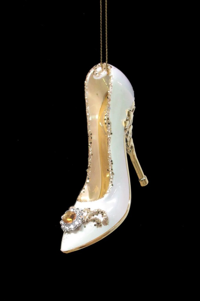 Bielo zlatá vianočná ozdoba lodička 8cm