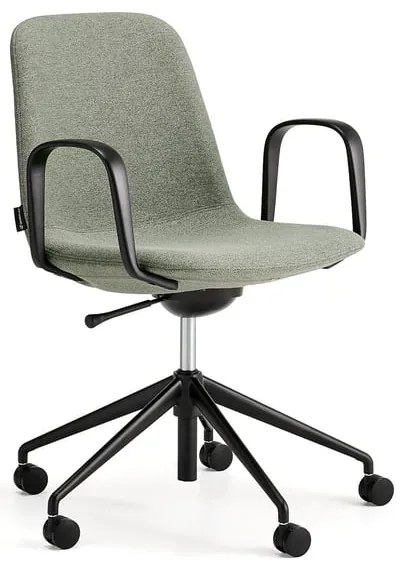 Stolička LANGLEY, nízky sedák, s kolieskami a podrúčkami, čierna/zelenošedá