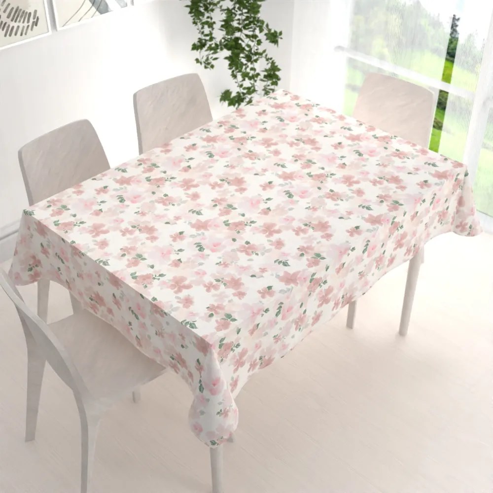 Biante Zamatový obdĺžnikový obrus Tamara TMR-036 Ružovo-béžové akvarelové kvety na bielom 120x200 cm