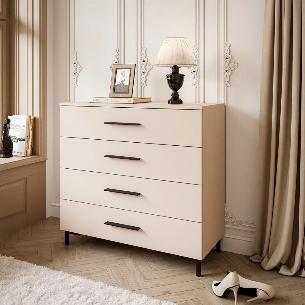 KOMODA MARION 95 cm KAŠMÍR ČIERNE NOŽIČKY ÚCHYTKY