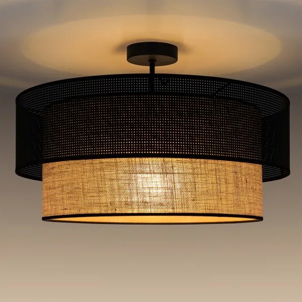 Prisadený luster BORHO 1xE27/60W/230V priemer 40 cm čierna/juta