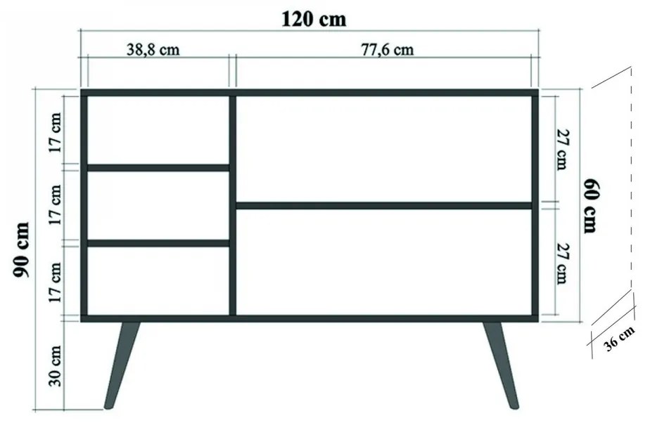 Komoda Kikos 120 cm dub sonoma/tmavo hnedá