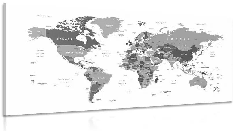 Obraz mapa sveta s čiernobielym nádychom - 100x50