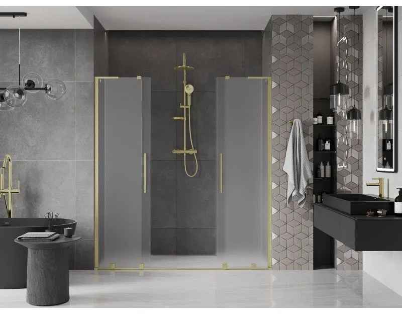 Mexen Velar L Duo, posuvné sprchové dvere do otvoru 170 cm, 8mm sklo námraza, zlatá matná, 871-170-003-32-55
