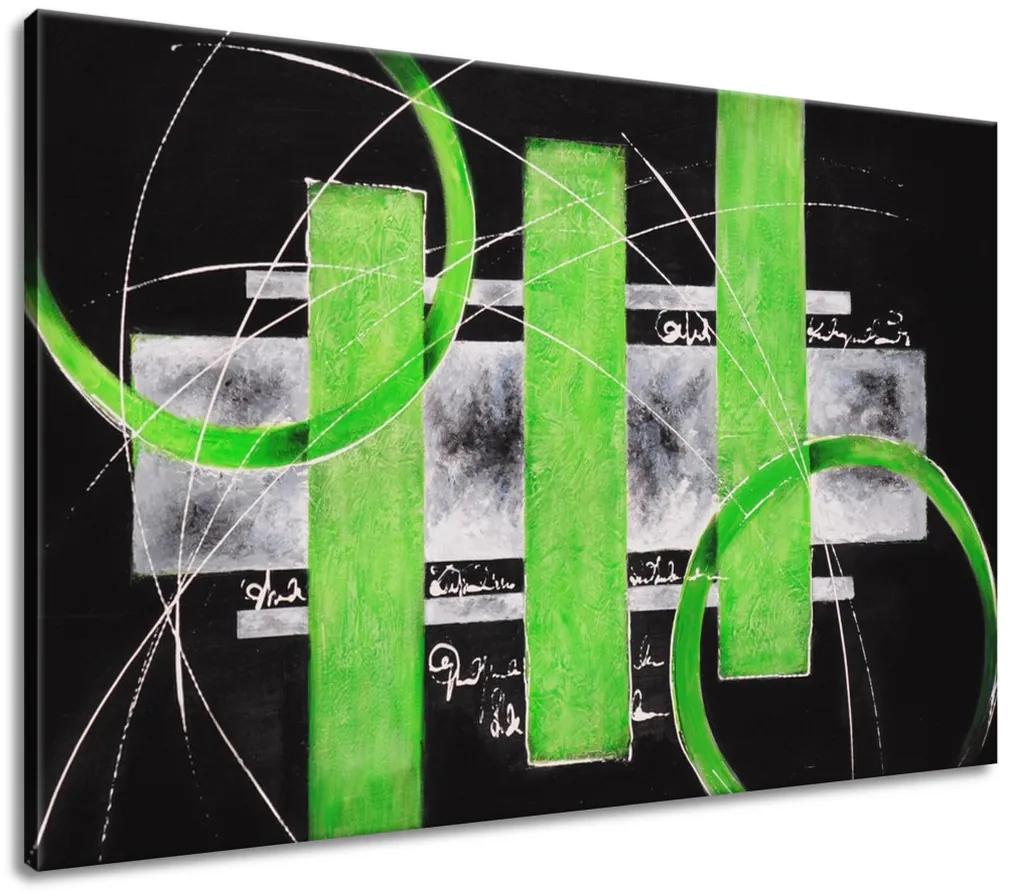 Gario Ručne maľovaný obraz Zelené línie Rozmery: 120 x 80 cm