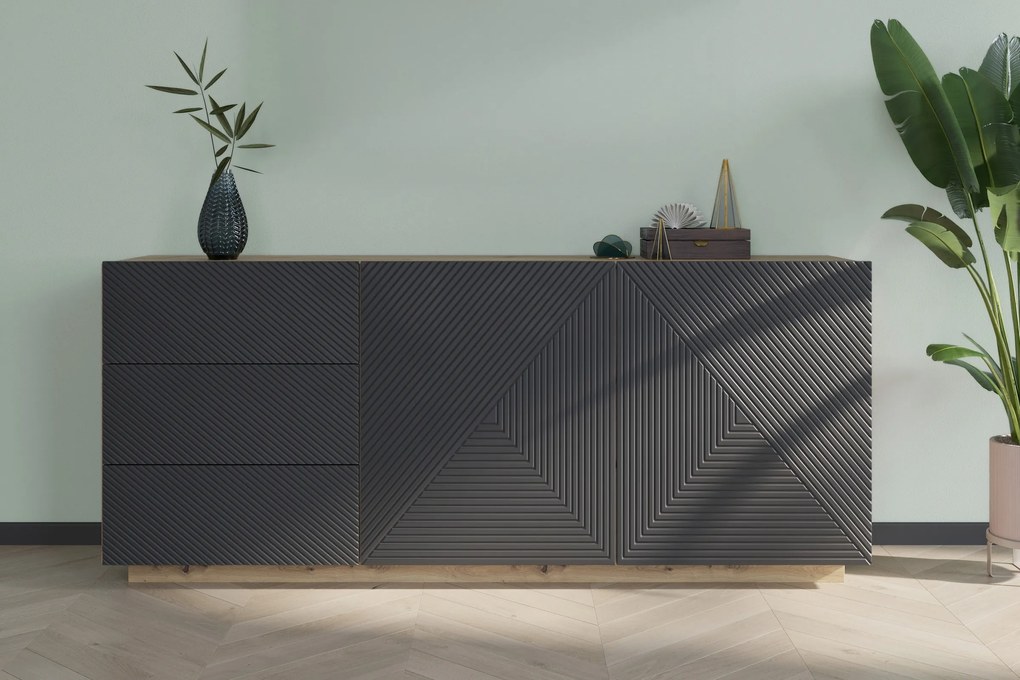 Dvojdverová komoda Asha 167 cm so zásuvkami - dub artisan / matný rivier stone