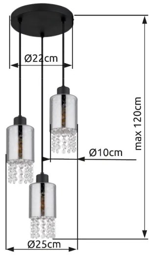 Globo 15799-3H - Luster na lanku BACKEY 3xE27/40W/230V pr. 25 cm čierna