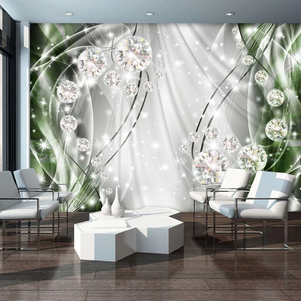 Fototapeta - Abstraktné, diamanty, striebro a smaragd (254x184 cm)