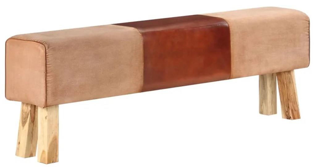 Gymnastická lavička 160 cm hnedá pravá koža a masívne mangovníkové drevo
