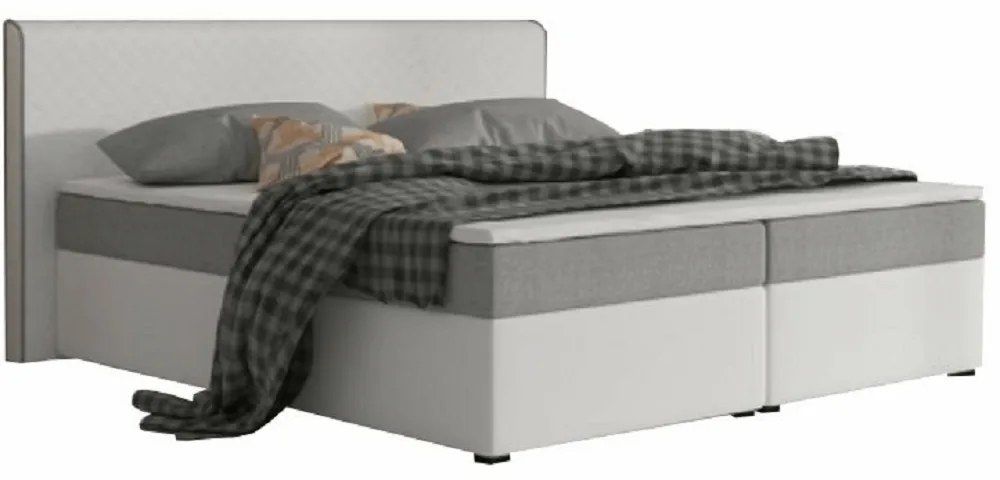 Komfortná posteľ, sivá látka/biela ekokoža, 160x200, NOVARA MEGAKOMFORT VISCO