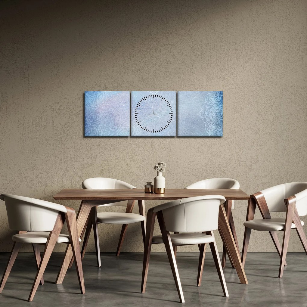 Obraz - Mandaly v modrej (s hodinami) (90x30 cm)