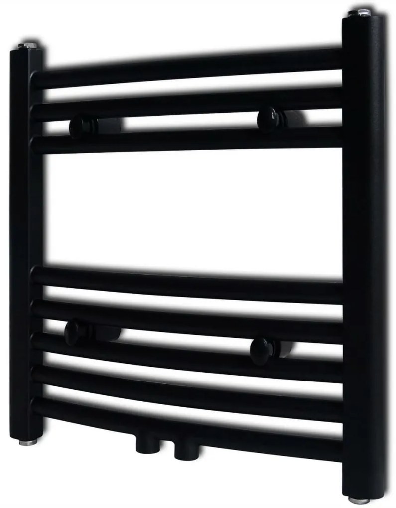 vidaXL Rebríkový radiátor na centrálne vykurovanie, zaoblený, 480 x 480 mm, čierny