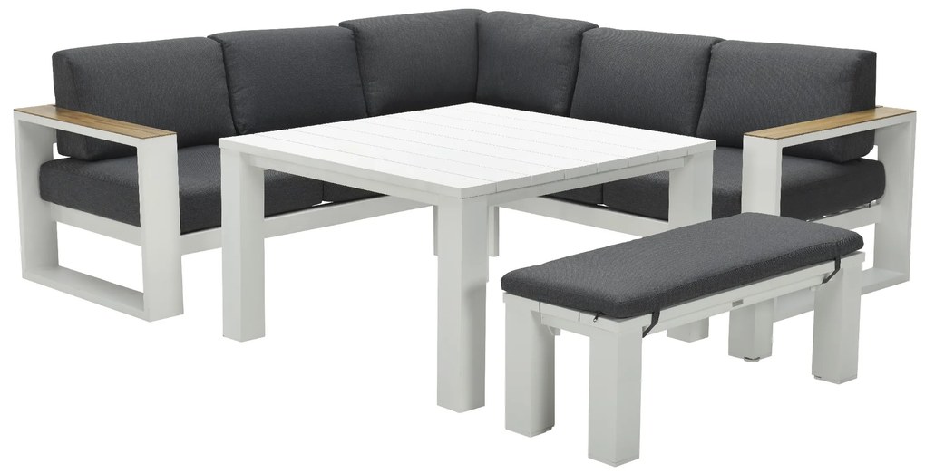 Rohová jedálenská súprava RUBY biela s lavičkou