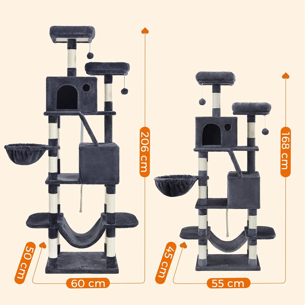 Mačacie škrabadlo Climbery 168 cm tmavo sivé