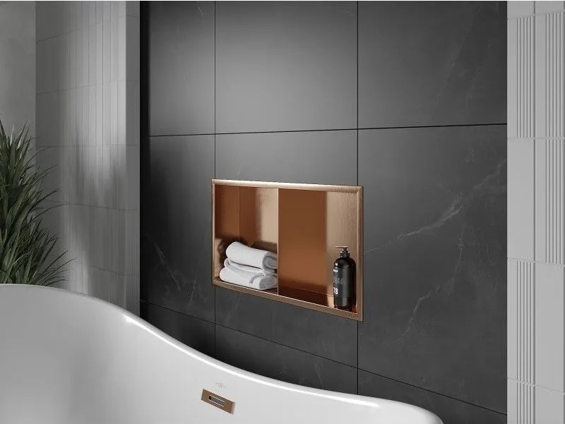 Mexen X-Wall-R, polica na zapustenie s prírubou 60 x 30 cm, medená matná - 19C0603010S