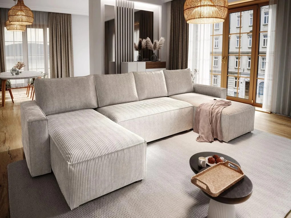 Krémová sedacia súprava do U SMART COSARO 295x140 cm