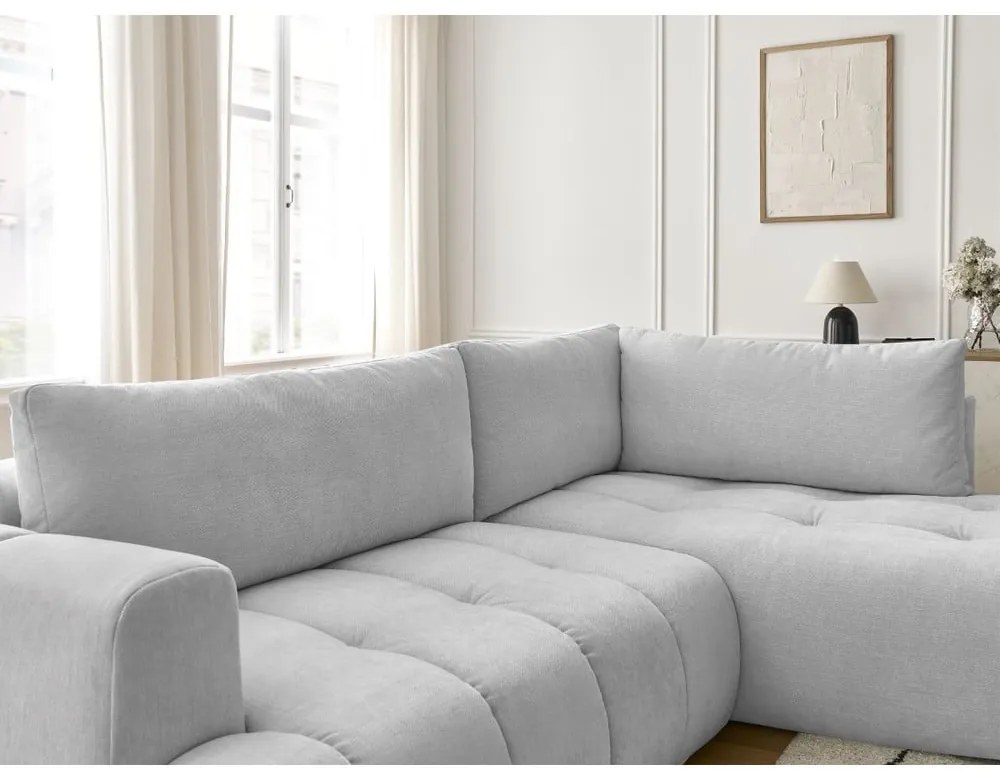 Svetlosivá rozkladacia/s úložným priestorom rohová pohovka (pravý roh/do L) Fuji – Bobochic Paris