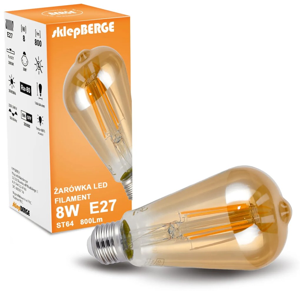 BERGE LED žiarovka E27 8W ST64 teplá biela