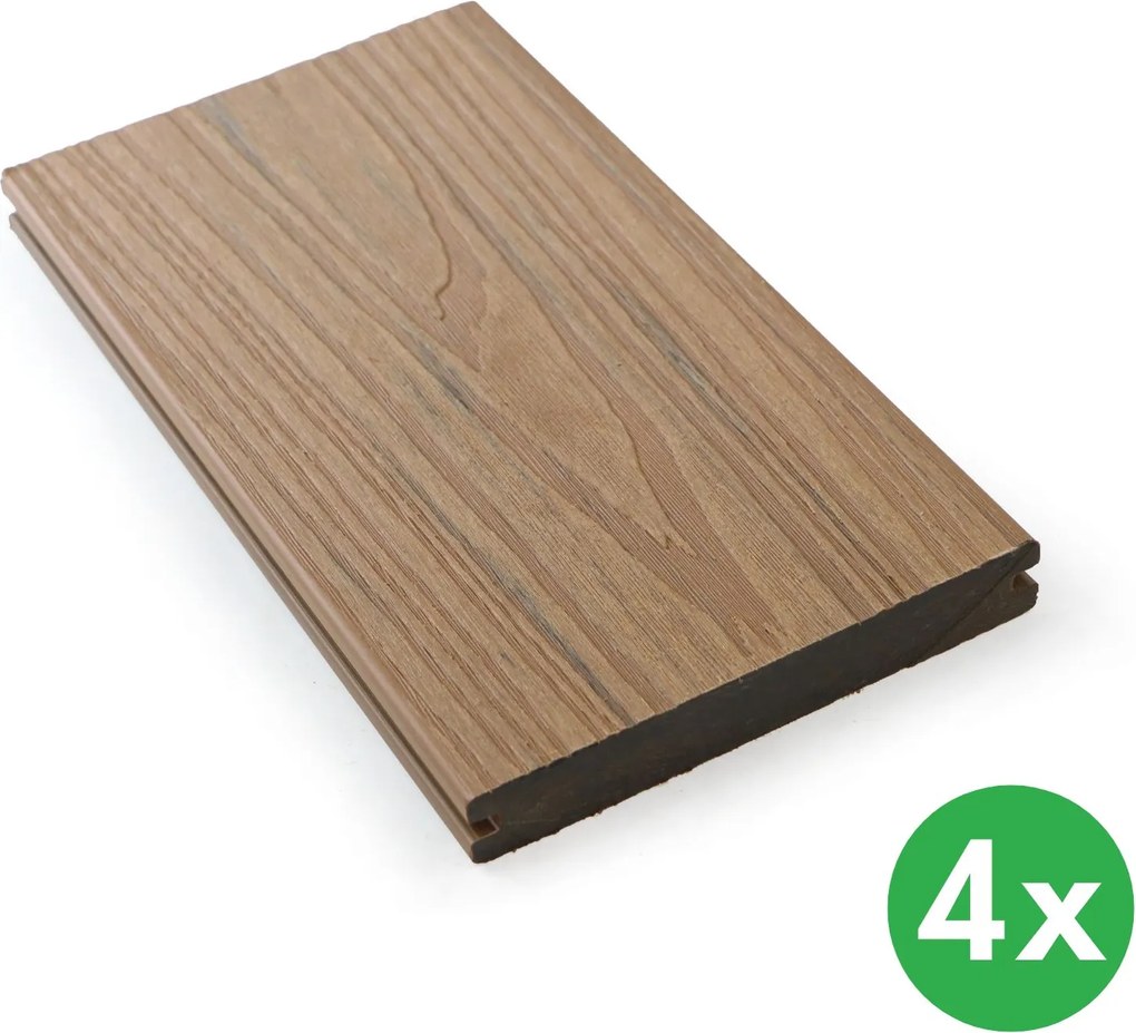 Terasové dosky WPC koextrudované, plný profil, 140 × 23 × 2850 mm, 4 ks, teak