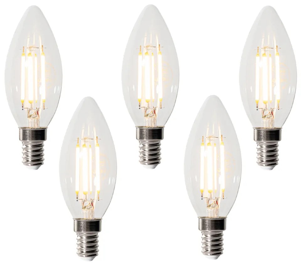 Sada 5 E14 3-stupňových stmievateľných LED žiaroviek B35 číra 4W 450 lm 2700K