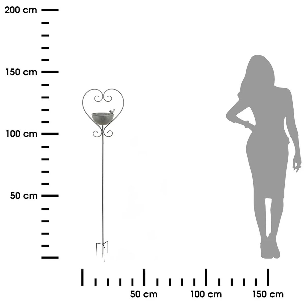 Zapichovacie napájadlo pre vtáky Heart, 138,4x33,7 cm, kov, sivá