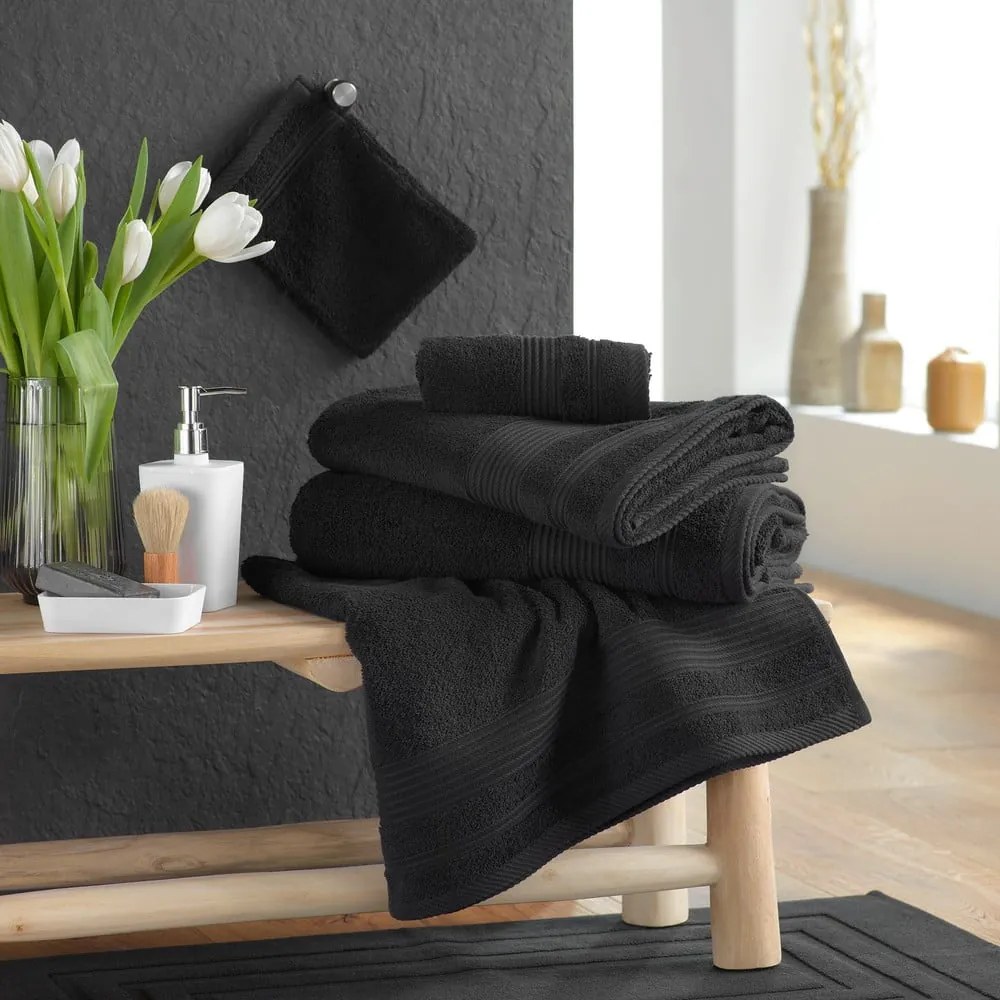 Čierna froté bavlnená osuška 70x130 cm Tendresse – douceur d'intérieur