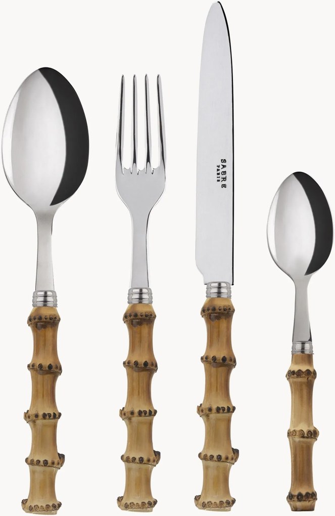 Leštená súprava príborov z bambusového dreva Panda, rôzne veľkosti