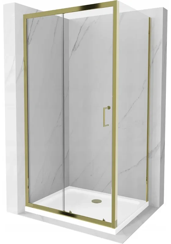 Mexen Apia sprchová kabína, posuvné dvere 130 x 70 cm, transparentnéné, zlatá + závesný bidet Flat, biela