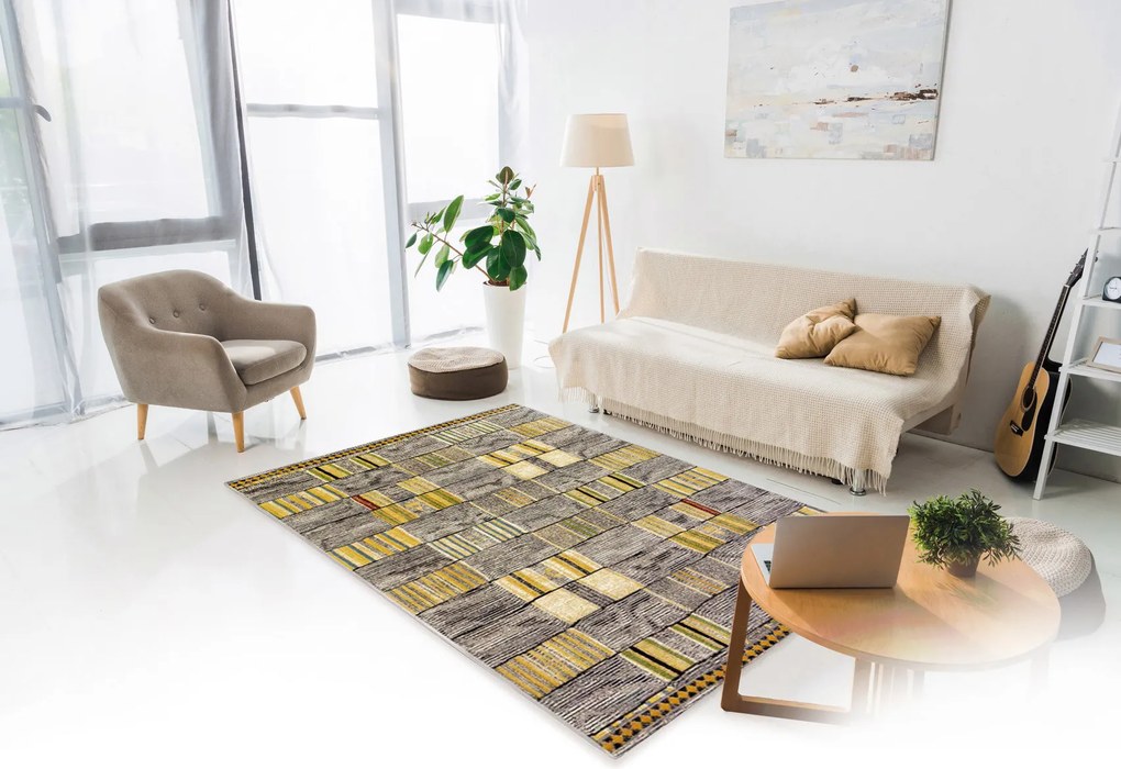 Oriental Weavers, AKCIA: 80x165 cm Kusový koberec Zoya 820 E – na von aj na doma, žltá, chodba / predsieň