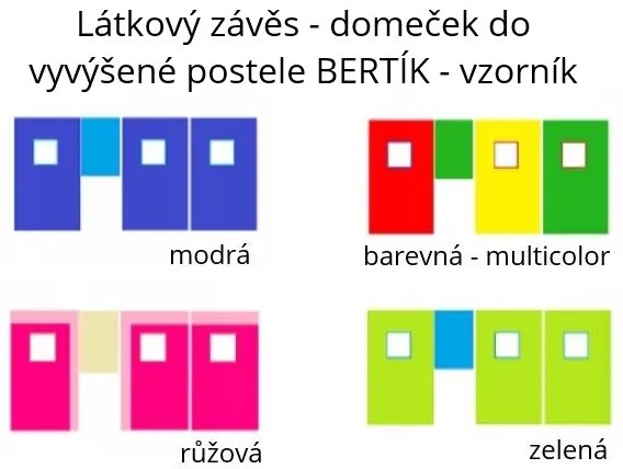 Látkový záves - domček do vyvýšenej postele BERTÍK - farebný (multicolor)