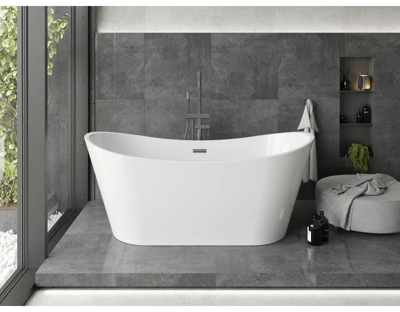 Mexen Montana, voľne stojaca vaňa 180 x 80 cm, biela, grafitový prepad, 52011808000-66