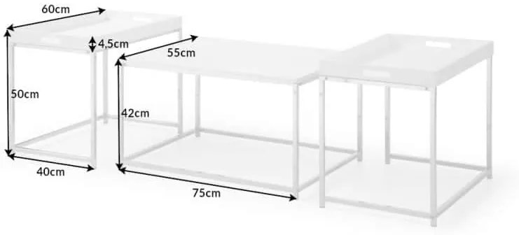 Konferenčný stolík Elements set 3ks biely s podnosmi