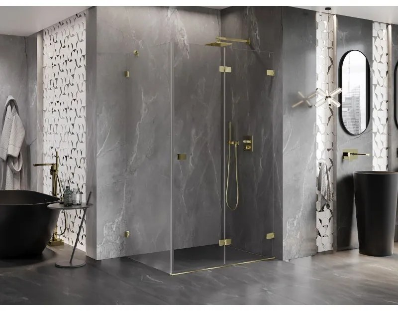 Mexen Lunar-F, 1-krídlový sprchový kút so skladacími dverami, pravý, 75 x 70 cm, 8mm číre sklo, zlatý lesklý profil, 836-075-070-50-00-P