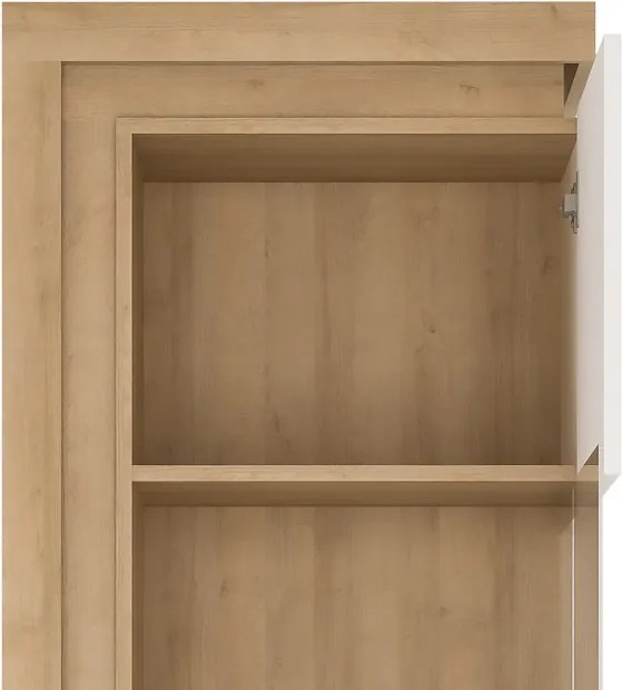 Vysoká vitrína Lyon, dub riviera/biely lesk, s osvetlením, pravá