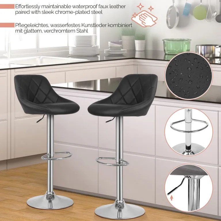 MIADOMODO Barová stolička 2ks, bez podrúčky, čierna