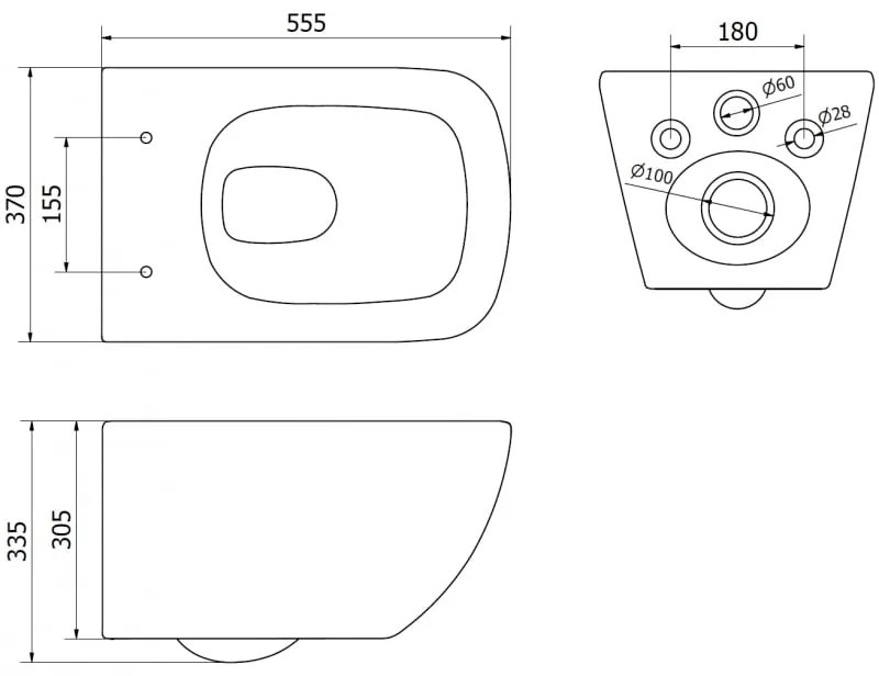 Mexen Timo, závesná WC misa 555x370x335 mm, Rimless Tornádo + WC sedadlo z duroplastu, biela lesklá, 30650200T