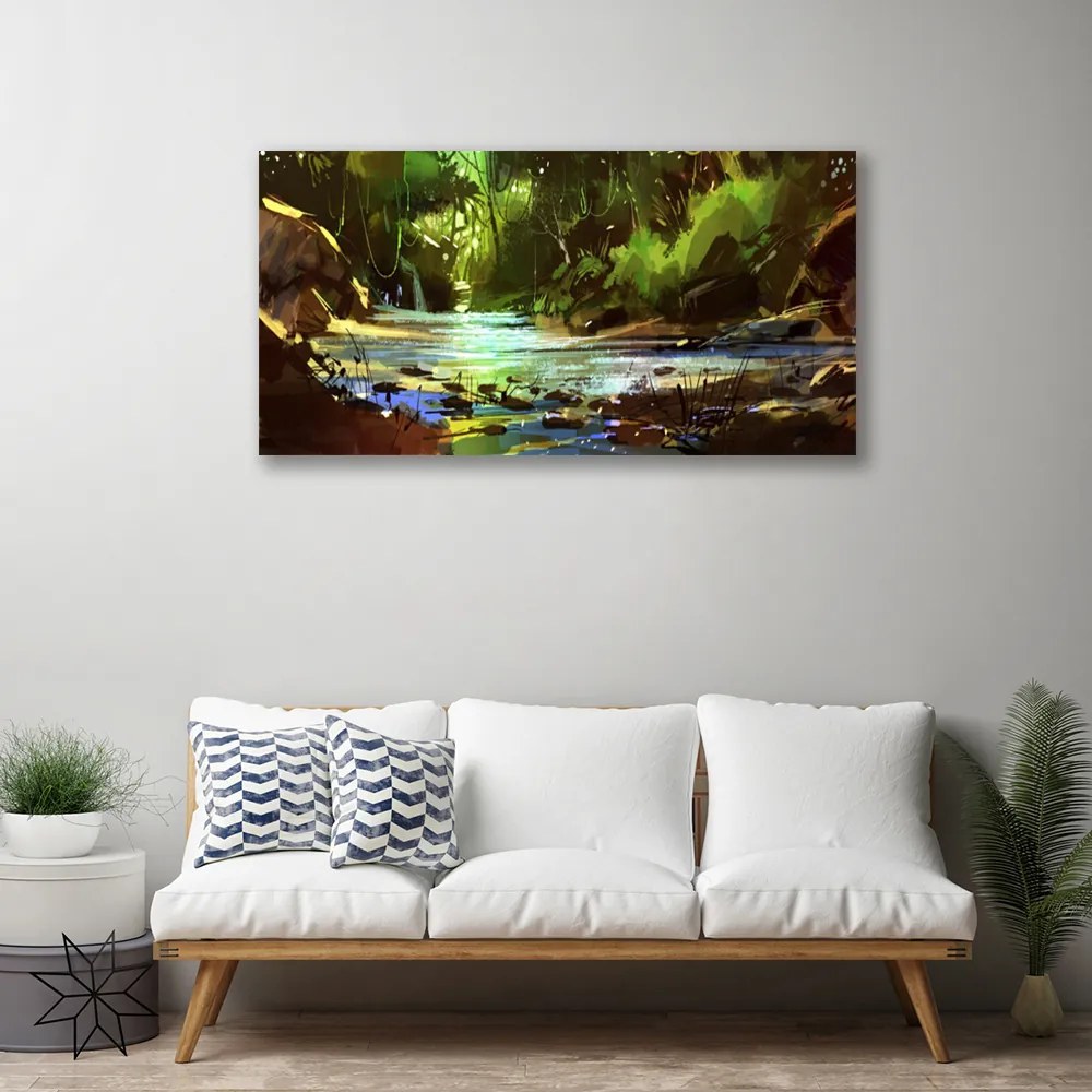 Obraz na plátne Les jazero kamene príroda 125x50 cm
