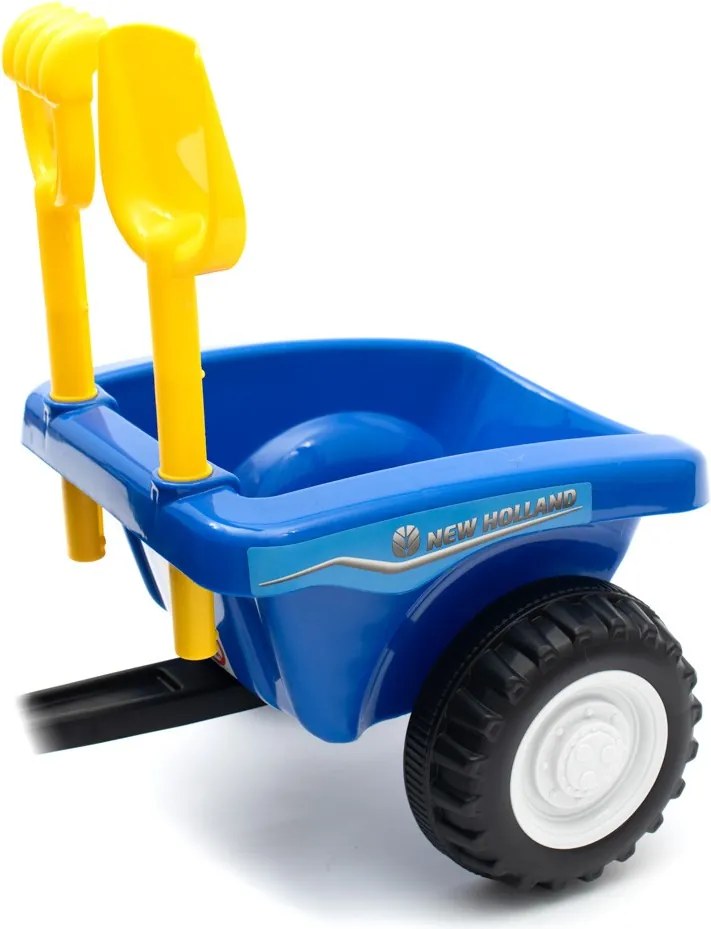 Detské odrážadlo traktor s vlečkou a náradim Baby Mix New Holland modrý