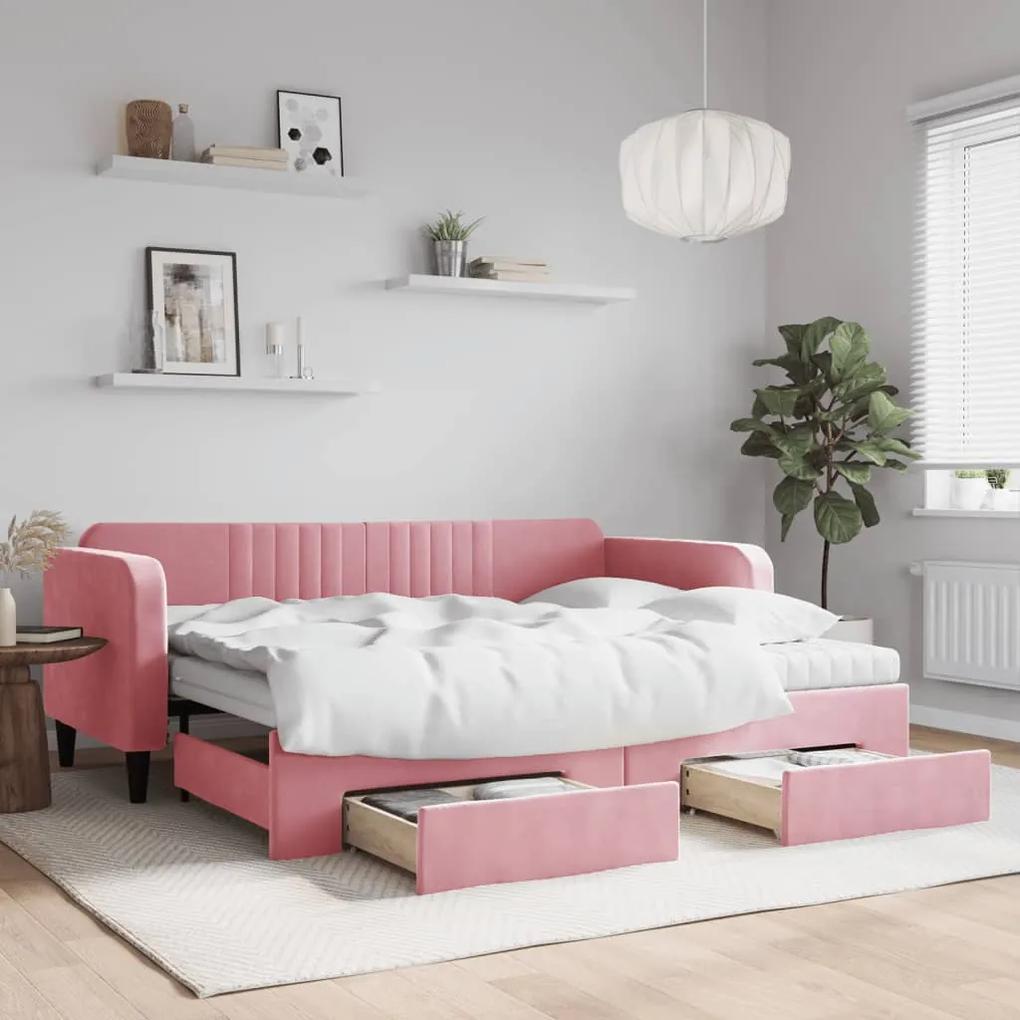Rozkladacia denná posteľ so zásuvkami ružová 90x200 cm zamat 3197138