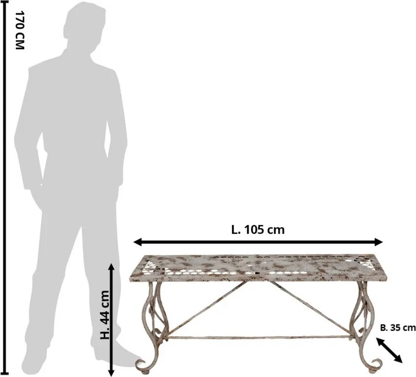 Biela antik kovová záhradná lavička so včielkou French - 105*35*44 cm